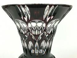 Natchmann Bohemiann Dark Amethyst Cut to Clear Crystal Bulbous 3 Footed Vase