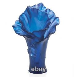 New Daum Crystal Arum Bleu Nuit Vase X-large #05648 Brand Nib Save$$ French F/sh