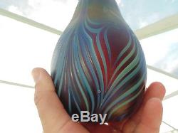 Nice Early Charle Lotton Early Blue Iridescent Art Glass Vase Signed Dated 1972