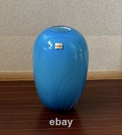 Noritake Handmade Glass Vase Marine Blue 10.2in White Glass Decor Used