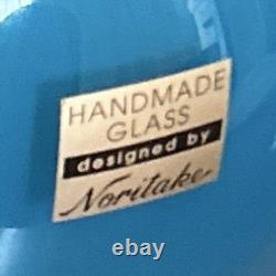 Noritake Handmade Glass Vase Marine Blue 10.2in White Glass Decor Used