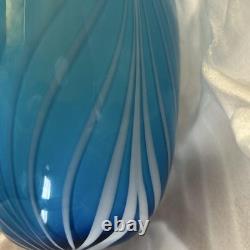 Noritake Handmade Glass Vase Marine Blue 10.2in White Glass Decor Used