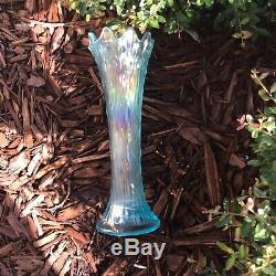Northwood Antique Carnival Glass standard Ice Blue Tree Trunk Vase frosty