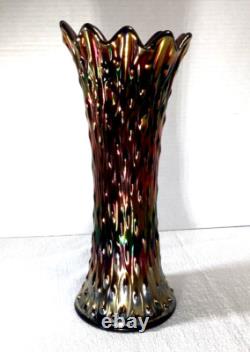 Northwood Midsize Tree Trunk Vase Blue Carnival Glass 12 Tall 4.5 Base Vintage