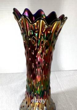Northwood Midsize Tree Trunk Vase Blue Carnival Glass 12 Tall 4.5 Base Vintage