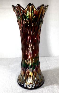 Northwood Midsize Tree Trunk Vase Blue Carnival Glass 12 Tall 4.5 Base Vintage
