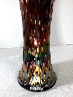 Northwood Midsize Tree Trunk Vase Blue Carnival Glass 12 Tall 4.5 Base Vintage