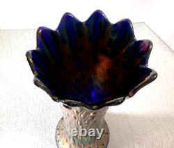 Northwood Midsize Tree Trunk Vase Blue Carnival Glass 12 Tall 4.5 Base Vintage