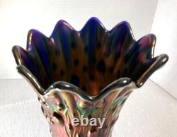 Northwood Midsize Tree Trunk Vase Blue Carnival Glass 12 Tall 4.5 Base Vintage