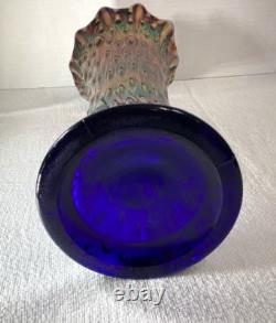 Northwood Midsize Tree Trunk Vase Blue Carnival Glass 12 Tall 4.5 Base Vintage