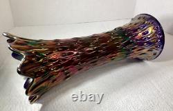 Northwood Midsize Tree Trunk Vase Blue Carnival Glass 12 Tall 4.5 Base Vintage