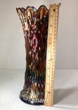 Northwood Midsize Tree Trunk Vase Blue Carnival Glass 12 Tall 4.5 Base Vintage