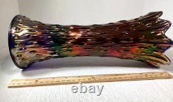 Northwood Midsize Tree Trunk Vase Blue Carnival Glass 12 Tall 4.5 Base Vintage