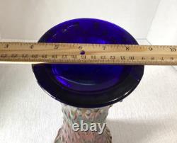 Northwood Midsize Tree Trunk Vase Blue Carnival Glass 12 Tall 4.5 Base Vintage