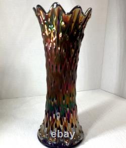 Northwood Midsize Tree Trunk Vase Blue Carnival Glass 12 Tall 4.5 Base Vintage