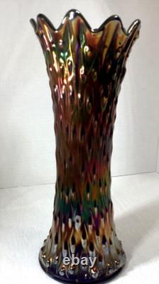 Northwood Midsize Tree Trunk Vase Blue Carnival Glass 12 Tall 4.5 Base Vintage