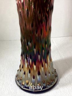 Northwood Midsize Tree Trunk Vase Blue Carnival Glass 12 Tall 4.5 Base Vintage