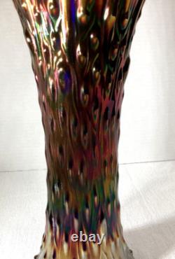 Northwood Midsize Tree Trunk Vase Blue Carnival Glass 12 Tall 4.5 Base Vintage