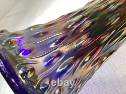 Northwood Midsize Tree Trunk Vase Blue Carnival Glass 12 Tall 4.5 Base Vintage