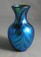 ORIENT & FLUME Art Glass Blue Pulled Feathers Iridescent 5 Vase Signed