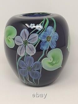 ORIENT & FLUME Blue Iriscene Orchid Studio Art Glass Vase by Hudin