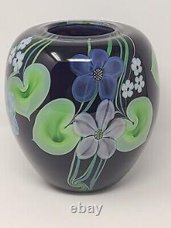 ORIENT & FLUME Blue Iriscene Orchid Studio Art Glass Vase by Hudin