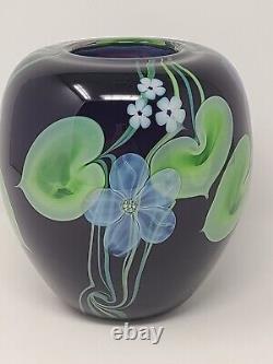 ORIENT & FLUME Blue Iriscene Orchid Studio Art Glass Vase by Hudin