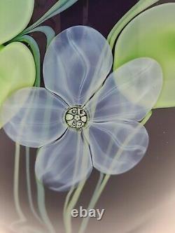 ORIENT & FLUME Blue Iriscene Orchid Studio Art Glass Vase by Hudin