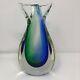 Oball Murano Art Glass Bud Vase Signed Blue Green Fish Tail 9.5
