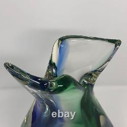 Oball Murano Art Glass Bud Vase Signed Blue Green Fish Tail 9.5