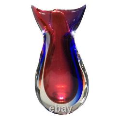 Oball Murano Art Glass Sommerso Bud Vase Luigi Onesto Cranberry Red Blue Signed