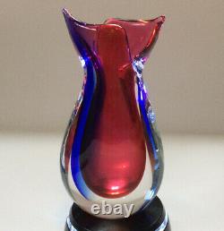 Oball Murano Art Glass Sommerso Bud Vase Luigi Onesto Cranberry Red Blue Signed