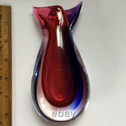 Oball Murano Art Glass Sommerso Bud Vase Luigi Onesto Cranberry Red Blue Signed