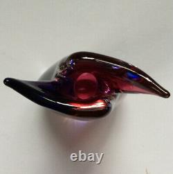 Oball Murano Art Glass Sommerso Bud Vase Luigi Onesto Cranberry Red Blue Signed