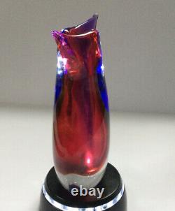 Oball Murano Art Glass Sommerso Bud Vase Luigi Onesto Cranberry Red Blue Signed