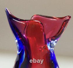 Oball Murano Art Glass Sommerso Bud Vase Luigi Onesto Cranberry Red Blue Signed