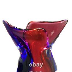 Oball Murano Art Glass Sommerso Bud Vase Luigi Onesto Cranberry Red Blue Signed