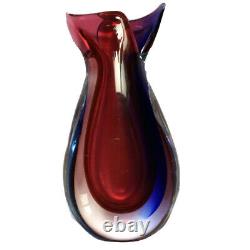 Oball Murano Art Glass Sommerso Bud Vase Luigi Onesto Cranberry Red Blue Signed