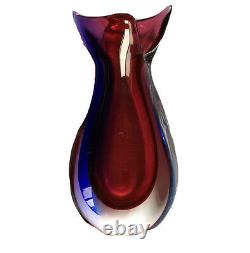 Oball Murano Art Glass Sommerso Bud Vase Luigi Onesto Cranberry Red Blue Signed