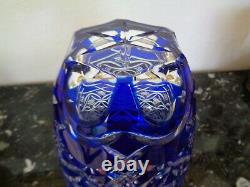 Ofnah Poland Cobalt Blue Hand Cut To Clear 12cased Crystal Vase Bohemian Ajka