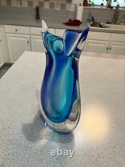 Oggetti L. Lonesto Murano Art Glass Fishtail Vase Cobalt Blue Signed 9 7