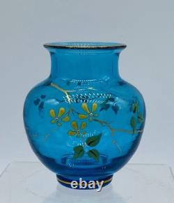 Old 19th Century FRENCH BACCARAT Blue JAPONISME Enameled Glass Vase
