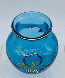 Old 19th Century FRENCH BACCARAT Blue JAPONISME Enameled Glass Vase