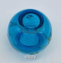 Old 19th Century FRENCH BACCARAT Blue JAPONISME Enameled Glass Vase