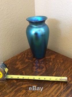 Old Durand Cobalt Blue Iridescent Large Vase 9.30