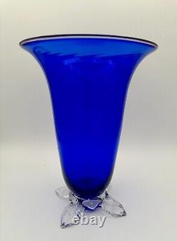 One-Off Signed 10 PAIRPOINT Swirled Cobalt Glass Vase David McDermott
