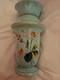 Opaline Glass Vase Hand Painted Turquoise Blue Floral Bouquet 7 19th Century