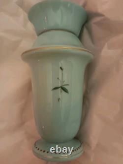 Opaline Glass Vase Hand Painted Turquoise Blue Floral Bouquet 7 19th Century