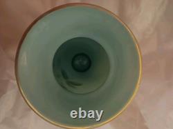 Opaline Glass Vase Hand Painted Turquoise Blue Floral Bouquet 7 19th Century