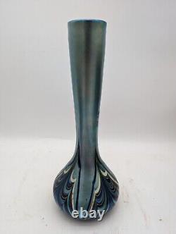 Orient & Flume Blue Glass Vase 1978 Signed 11 Inch